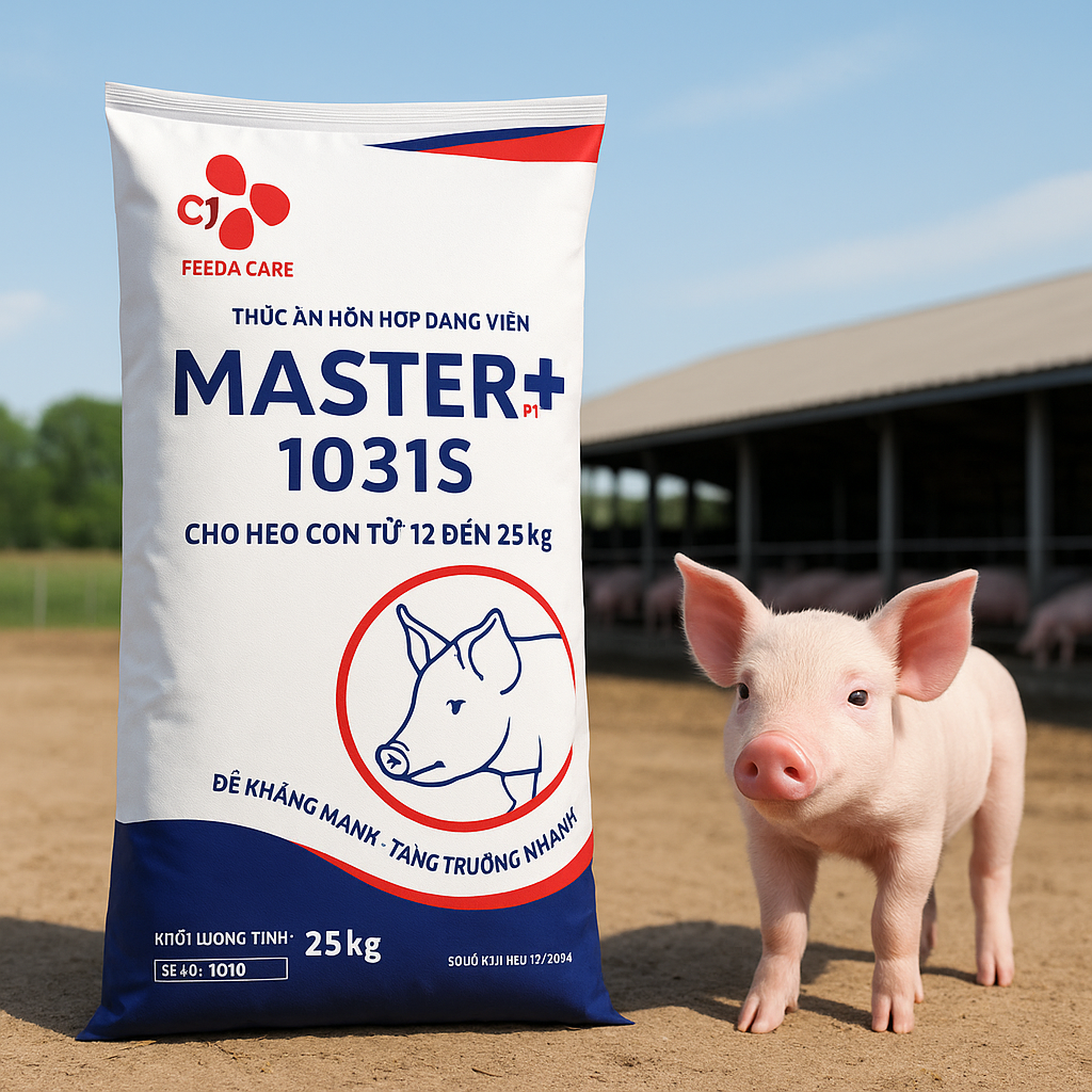 THỨC ĂN HỖN HỢP DẠNG VIÊN MASTER PLUS 1031S – GIẢI PHÁP DINH DƯỠNG CHO HEO CON 12–25KG
