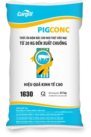 THỨC ĂN ĐẬM ĐẶC CHO HEO THỊT SIÊU NẠC PIGCONC 1630 TỪ 20 KG ĐẾN XUẤT CHUỒNG – HIỆU QUẢ KINH TẾ CAO