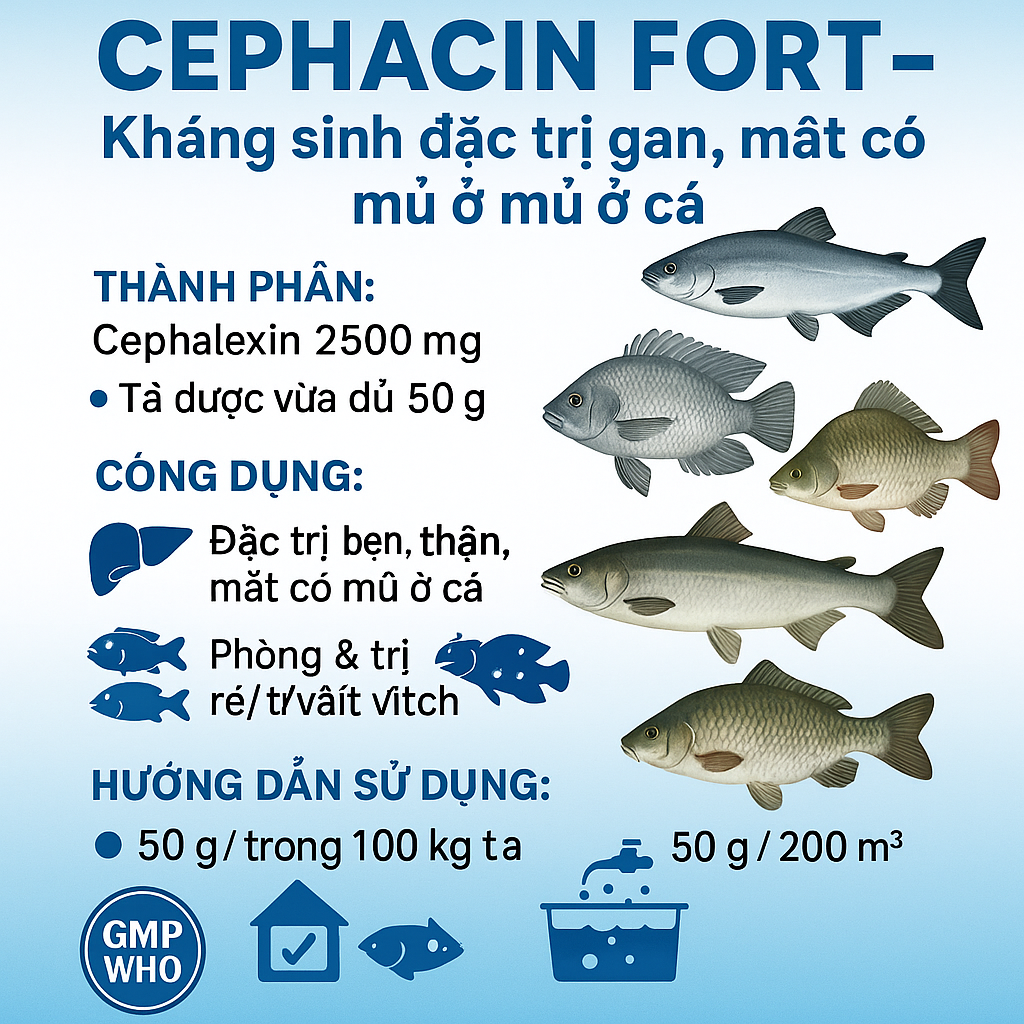 CEPHACIN FORT – Kháng sinh đặc trị gan, thận, mắt có mủ ở cá