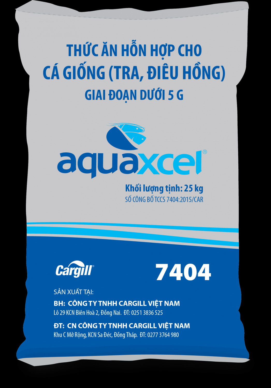 THỨC ĂN HỖN HỢP CHO CÁ GIỐNG (TRA, ĐIÊU HỒNG) AQUAXCEL 7404 0.6MM