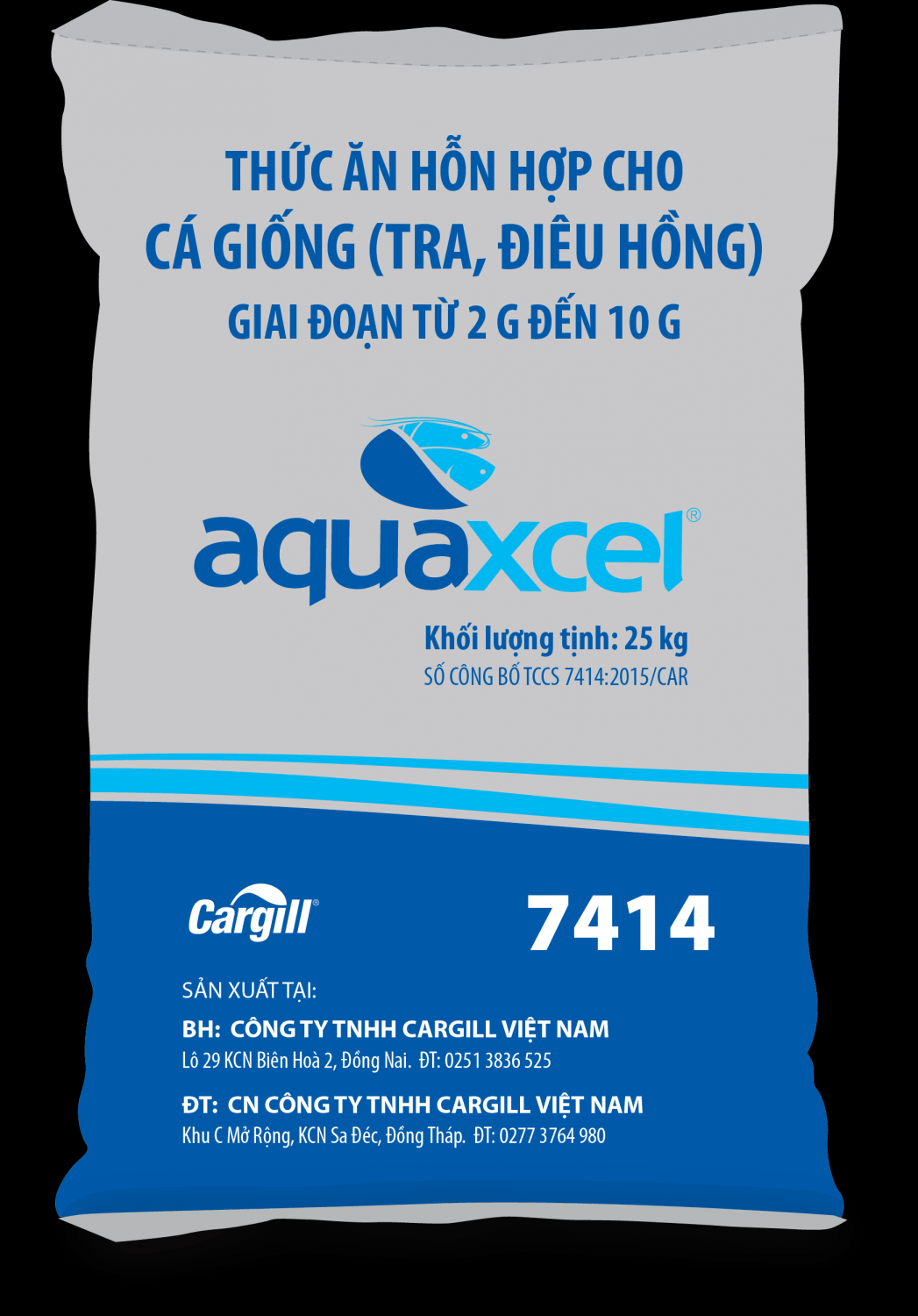 THỨC ĂN HỖN HỢP CHO CÁ GIỐNG (TRA, ĐIÊU HỒNG) AQUAXCEL 7414