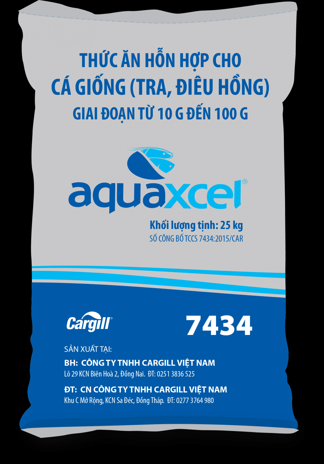 THỨC ĂN HỖN HỢP CHO CÁ GIỐNG (TRA, ĐIÊU HỒNG) AQUAXCEL 7434