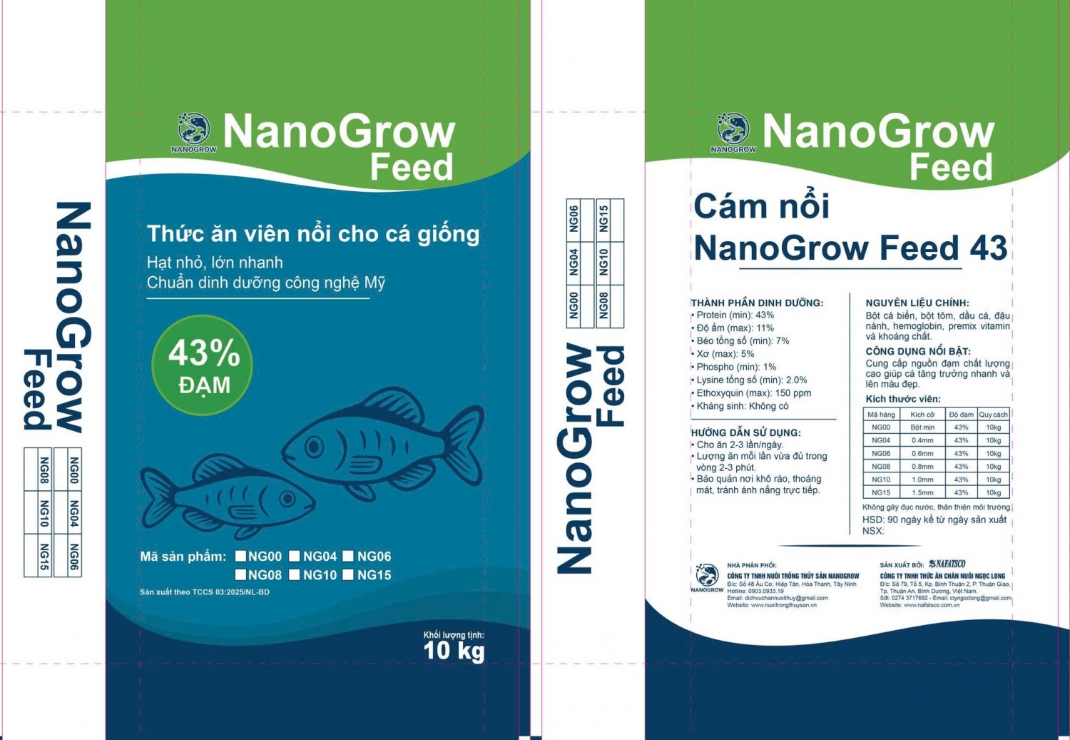 Thức ăn nổi NanoGrow Feed 43% đạm – Hạt nhỏ, lớn nhanh cho cá giống (bột)